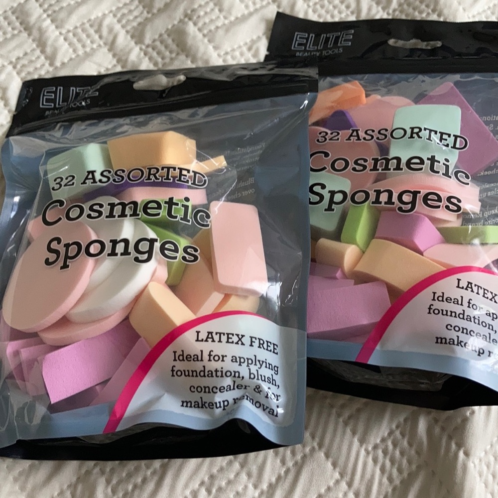 Cosmetic Sponges 32 Assorted Latex Free New in Bag